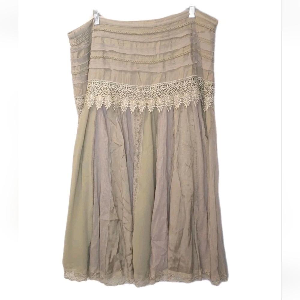 Lucky Coco Crochet Pleated Maxi Skirt Woman Plus 18W Coastal Cowgirl Sage Beige